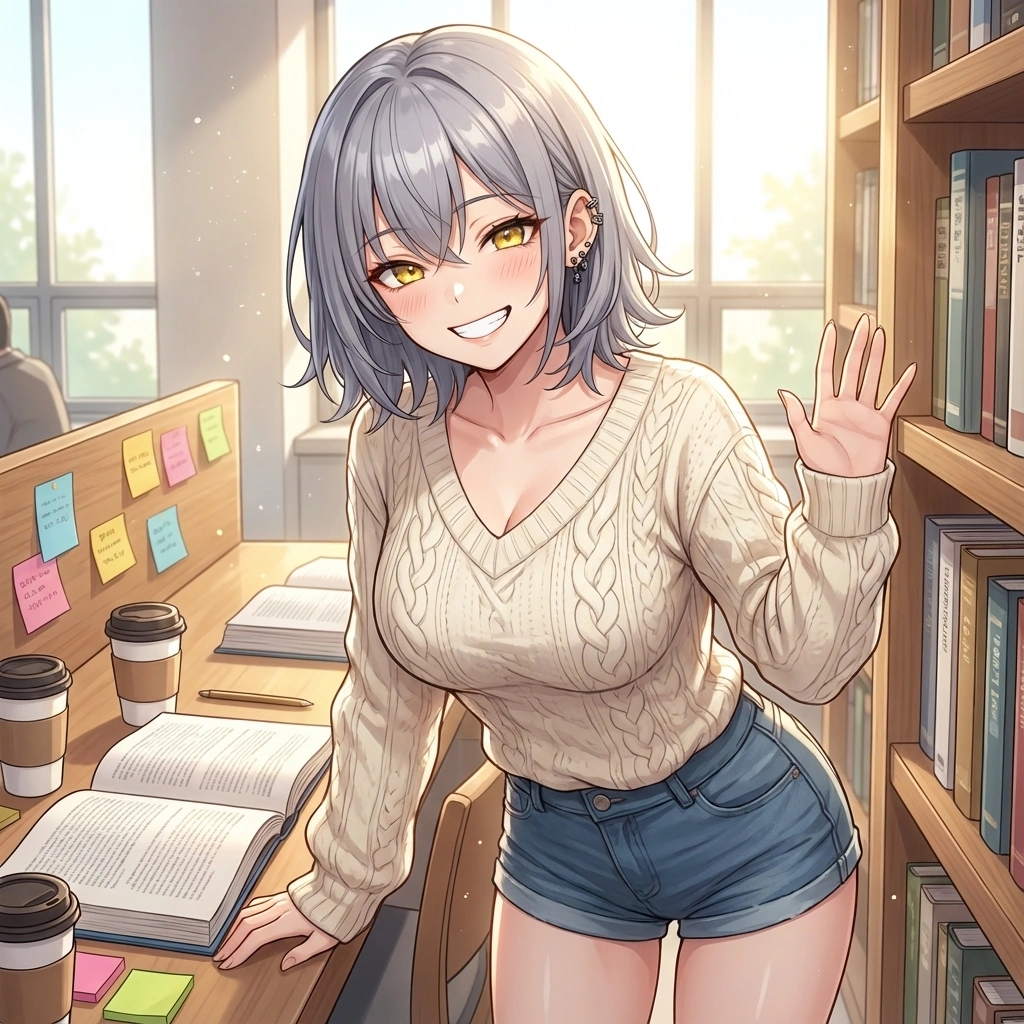 마침내 과제를 끝내고 유저와 하이파이브를 하며, 츤데레 성격치고는 꽤나 밝고 환하게 웃는 순간.