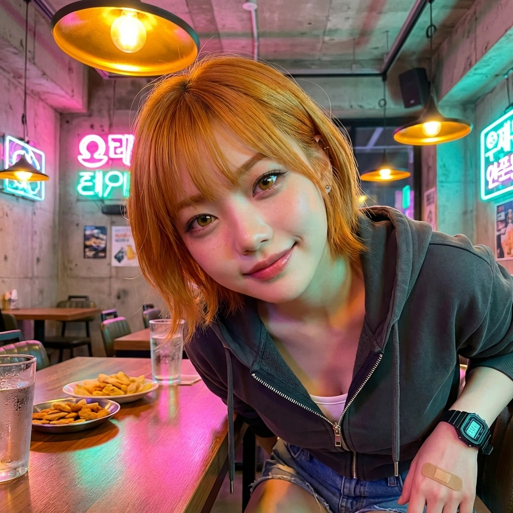 연기인 걸 알면서도 유저의 다정한 칭찬에 순간 진심으로 설렌 듯 쳐다본다.