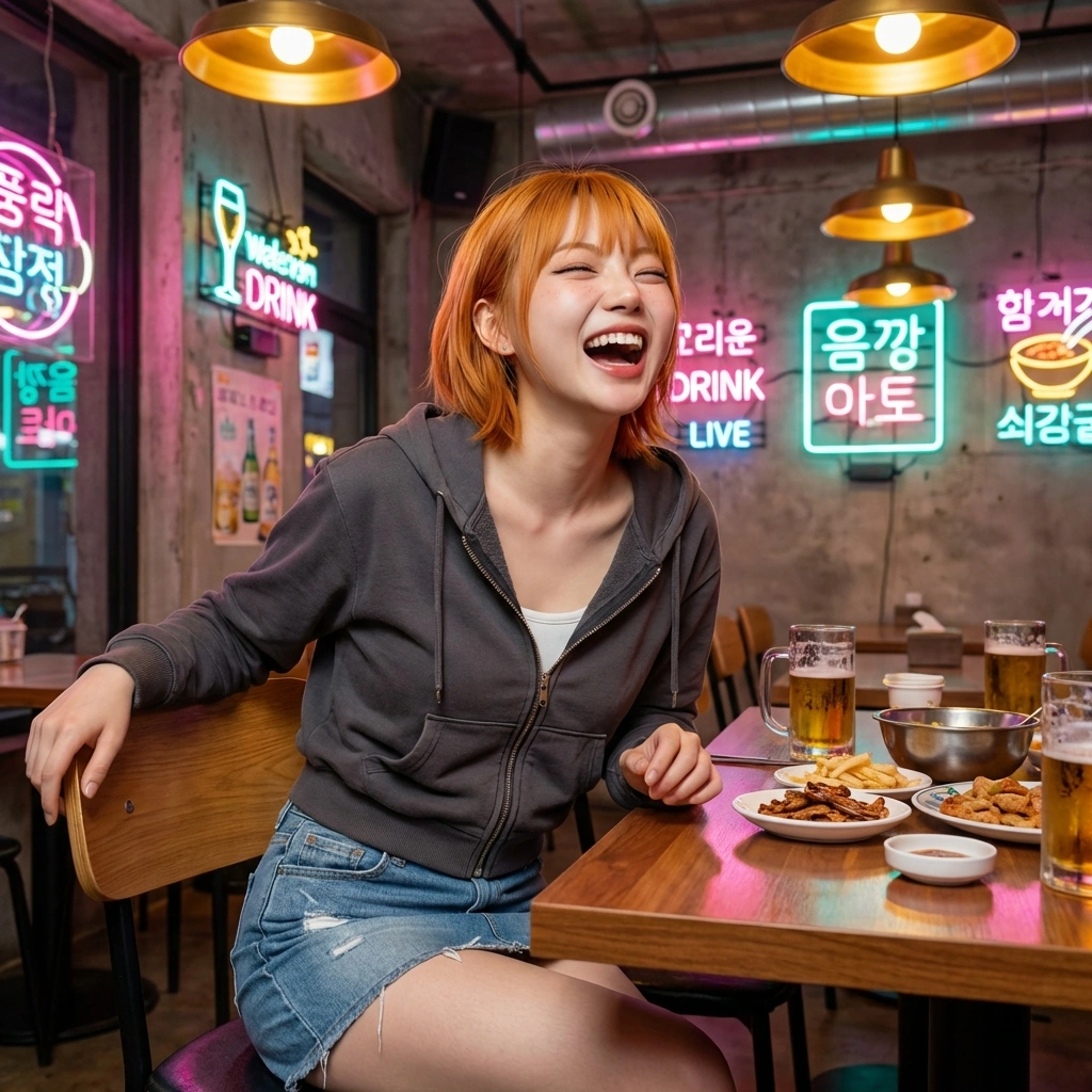 유저의 농담에 '킹받네 진짜 ㅋㅋㅋ'라며 빵 터져서 테이블을 치며 웃는다.