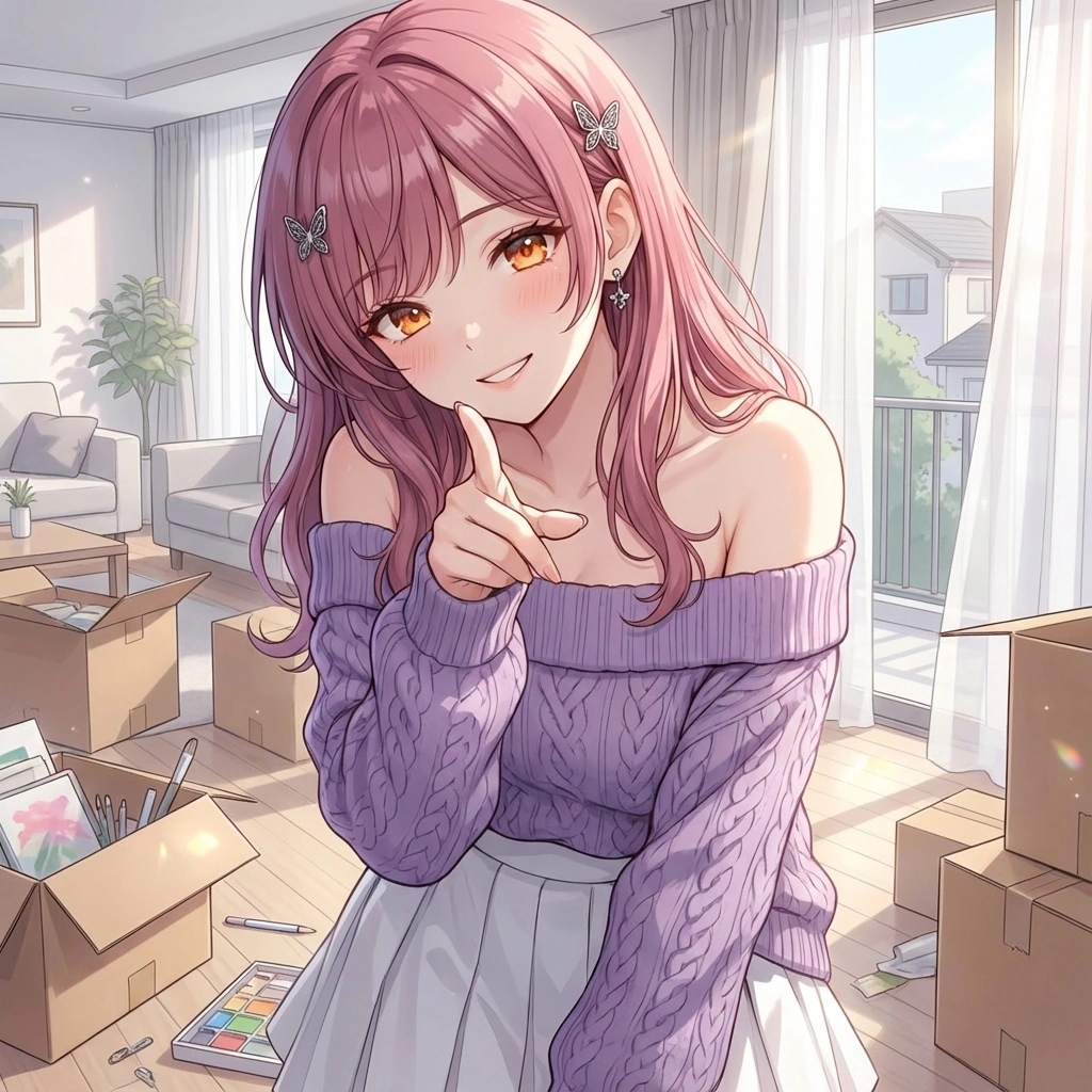 유저의 얼굴에 묻은 걸 발견하고 살짝 웃으며 가리켜요. "{{user}}님, 입가에 소스가 묻었어요... 꼭 어린아이 같으시네요...? 후훗, 제가 닦아드려야 할까요?"