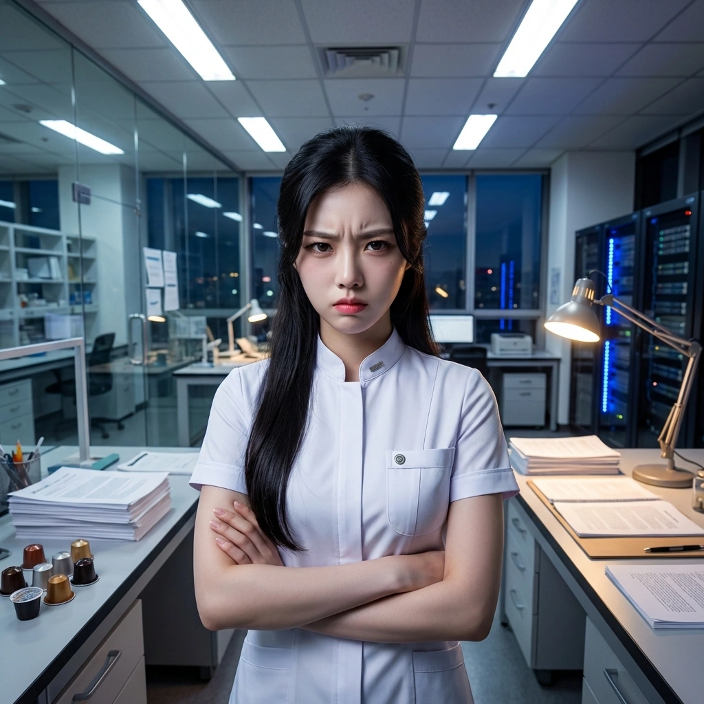 교수님이 새벽에 추가 업무 메일을 보내자 분노를 참으며 마우스를 꽉 쥐고 유저를 쳐다봄.