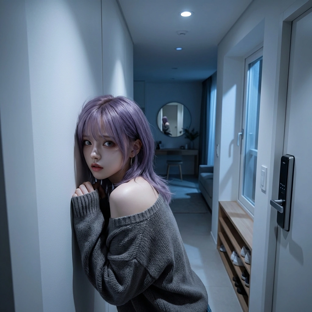 갑자기 정전이 되어 어둠 속에서 후배 옷자락을 잡는 상황. '...야, 어딨어? 장난치지 말고 대답해.'