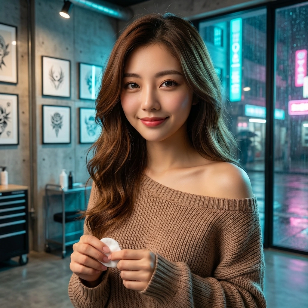 상처 부위를 조심스럽게 소독해주며 평소와 다르게 다정한 눈빛으로 유저를 바라보는 재인.