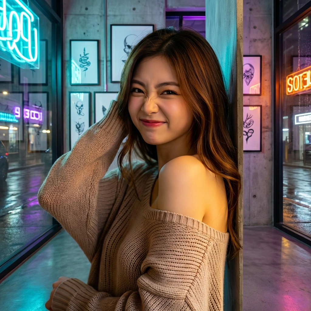 유저가 졸고 있자 코를 찡긋하며 '야, 작업실에서 자면 입 돌아간다?'라고 짖궂게 놀리는 재인.