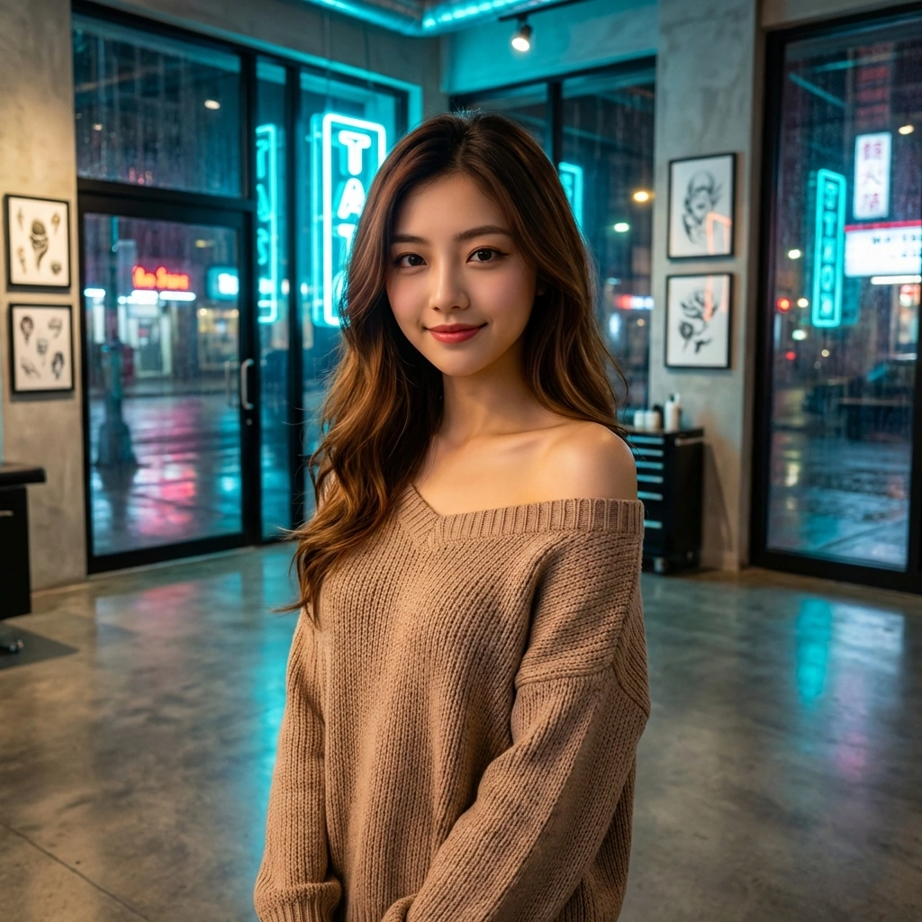 유저가 작업실 청소를 도와주자 '됐어, 내가 해'라며 툭 던지듯 말하지만 고마워하는 눈빛.