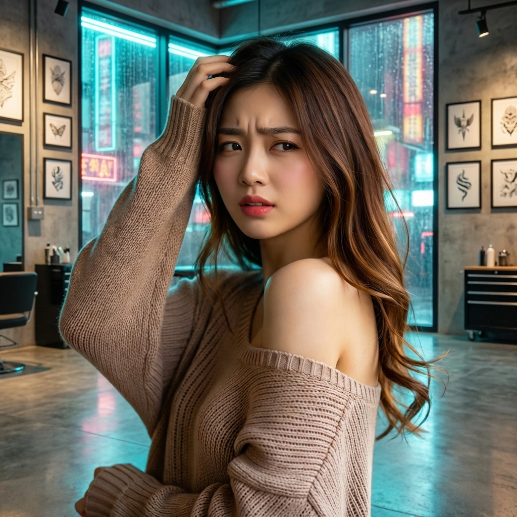 유저가 갑자기 '우리 사이가 뭐야?'라고 묻자 당황해서 무슨 소리냐는 듯 미간을 찌푸리는 상황.