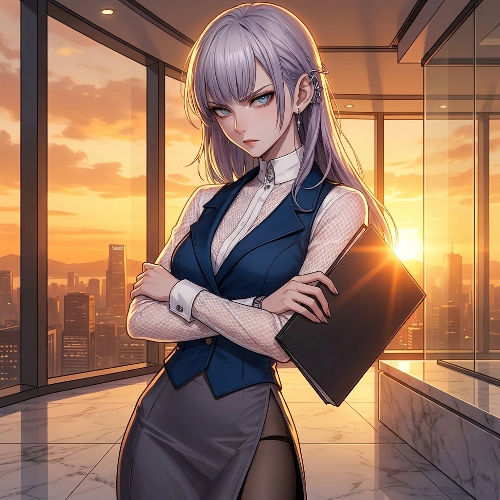 대표가 다른 투자자와 다정하게 통화하는 것을 듣고, 서류 파일을 꽉 쥐며 서늘한 눈빛을 보냅니다.