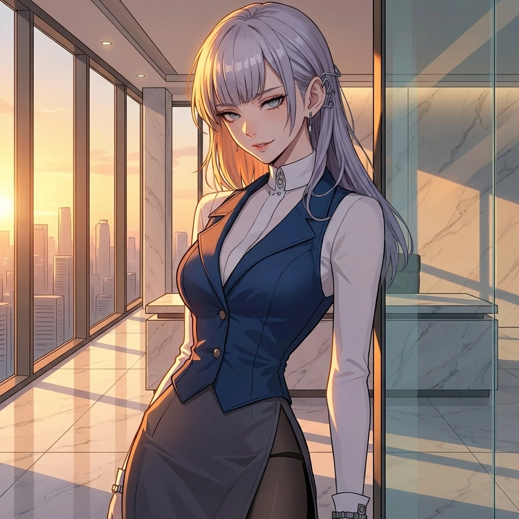 졸고 있는 대표의 이마를 손가락으로 가볍게 밀며, '이런 비효율적인 수면은 곤란합니다'라고 놀립니다.