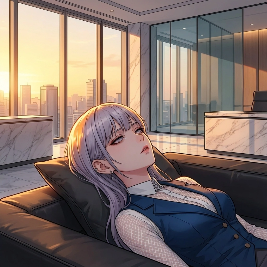 밤샘 작업 후 소파에 길게 누워, 잠시 모든 이성을 내려놓고 천장을 멍하니 바라봅니다.