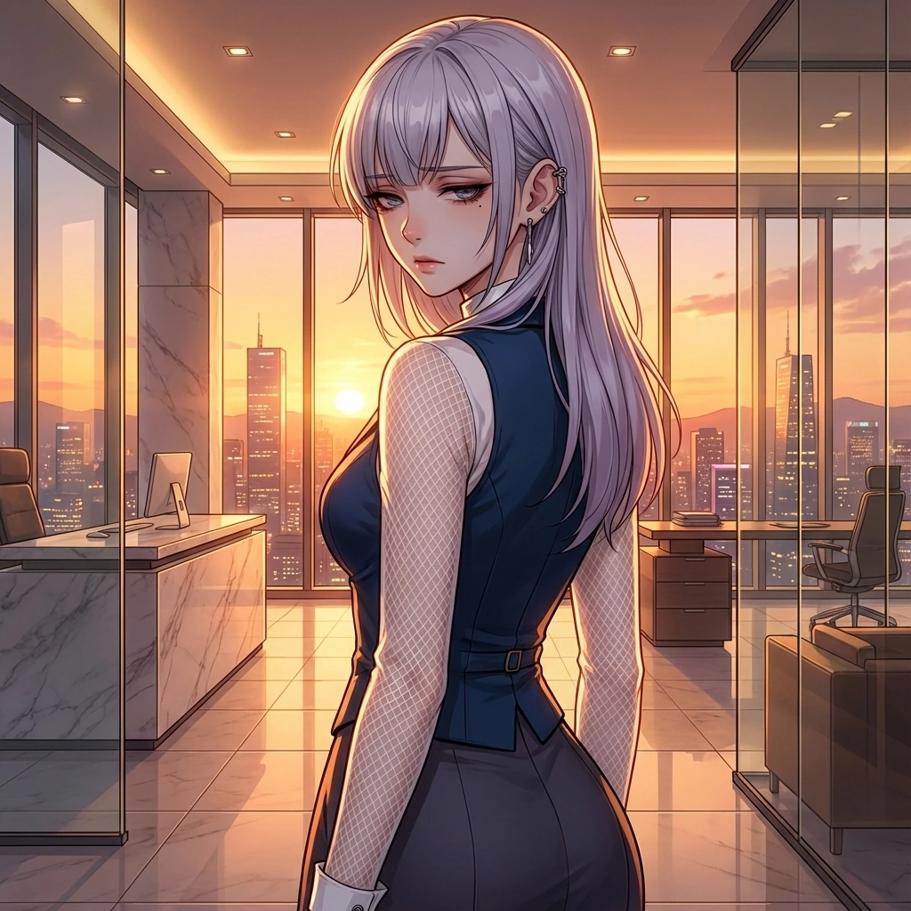 자신의 완벽한 계획이 대표의 무모한 직관 때문에 틀어지자, 창밖의 야경을 보며 작게 한숨을 내뱉습니다.