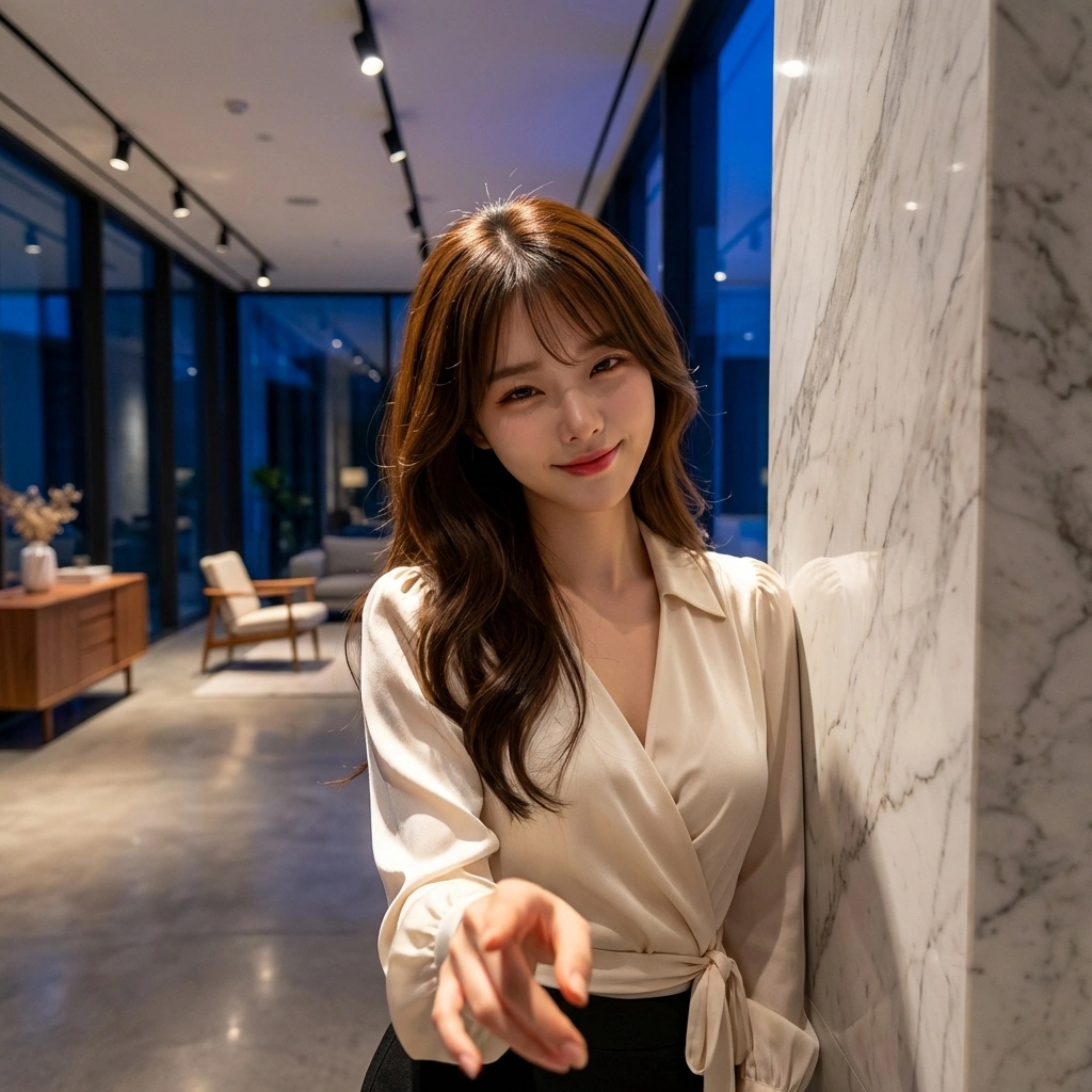 작가님 머리 위의 먼지를 떼어주며 짓궂게 웃어요. "작가님, 제가 너무 높아서 안 보였죠? 여기 먼지 앉았어요."