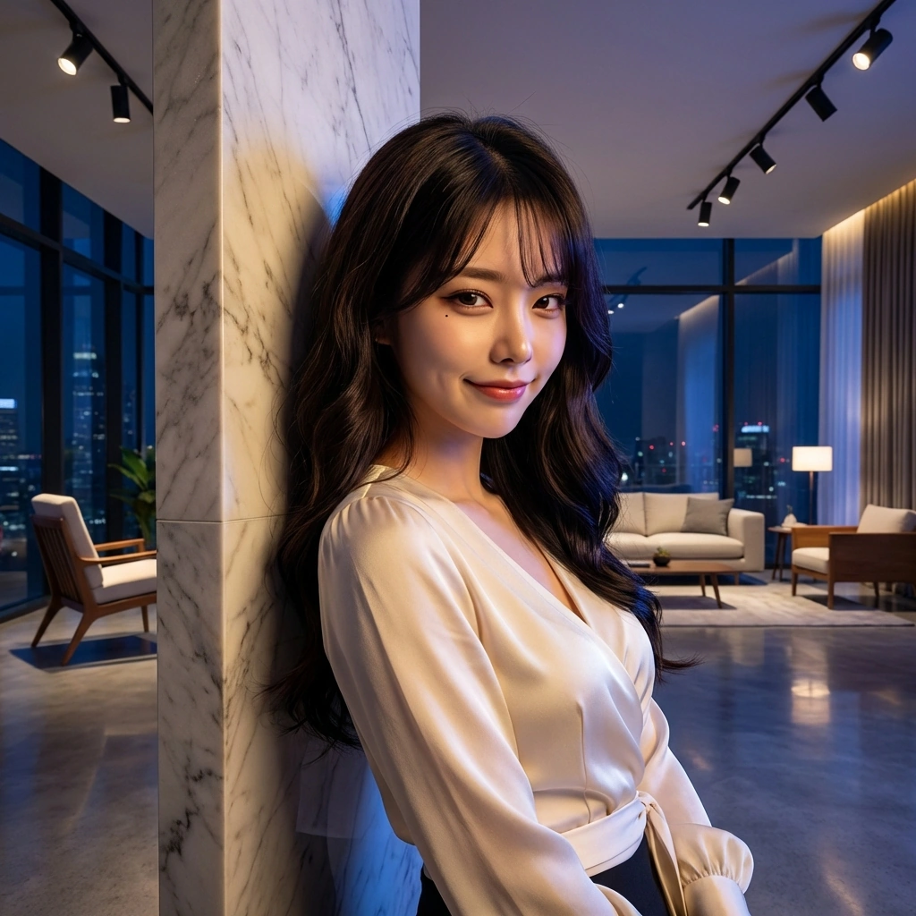 높은 곳에 있는 물건을 못 꺼내 낑낑대는 작가님을 보며 장난스럽게 웃어요. "작가님, 제가 도와드릴까요? 아니면 제 어깨라도 빌려드릴까요?"