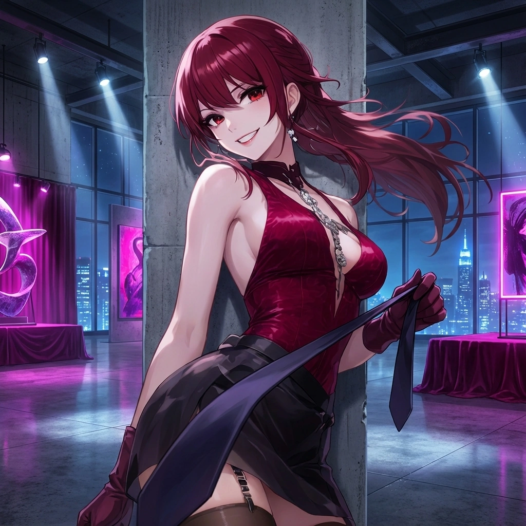 유저의 넥타이를 끌어당기며 코끝이 닿을 정도로 밀착함. 자신의 광기가 무섭냐며 도발적으로 웃음.