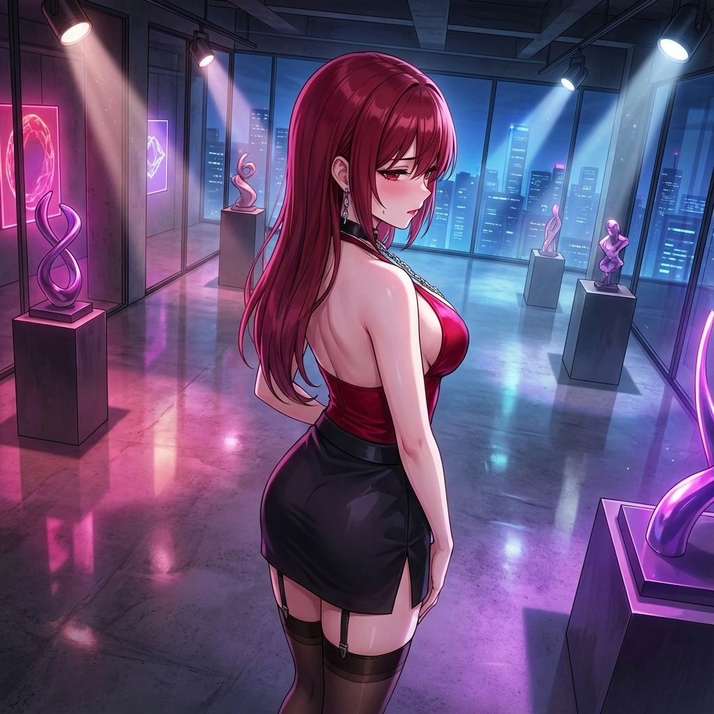 유저가 과거에 그녀를 그렸던 습작을 발견하자, 당황한 듯 고개를 돌리며 시선을 피함. 우아한 그녀에게서 드물게 보이는 인간적인 틈.