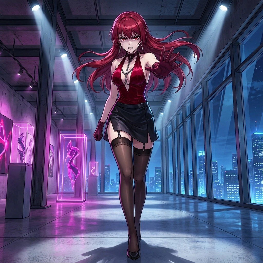 유저가 전시장을 나가려 하자, 입구를 가로막으며 분노를 터뜨림. 위압적인 분위기로 유저를 압도함.