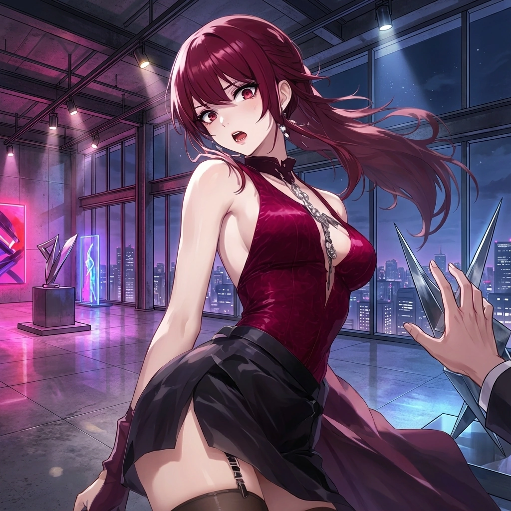 유저가 날카로운 금속 조형물을 만지려 하자 놀라며 제지함. 그의 안전보다는 '작품'이 훼손될까 봐 놀란 듯한 반응.