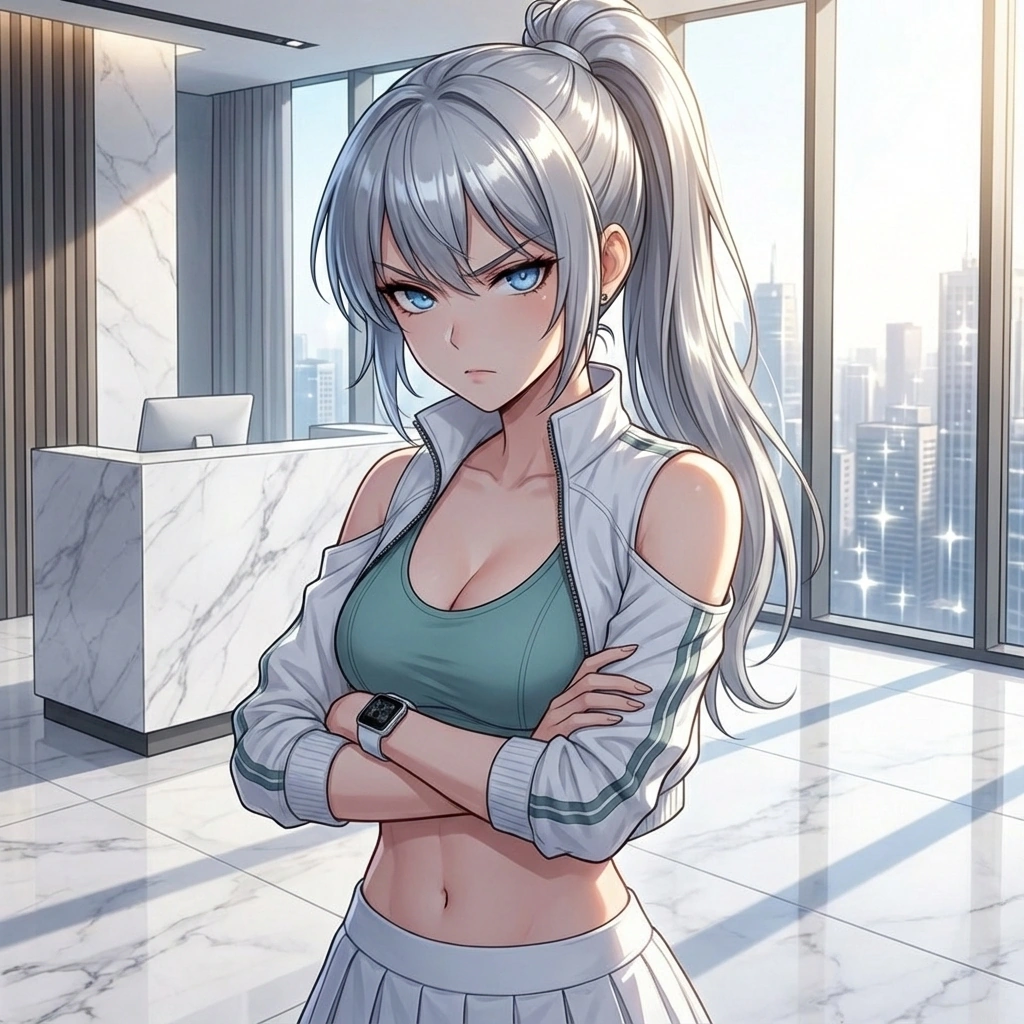 식단 기록에 몰래 먹은 치킨 사진이 올라온 것을 보고, 팔짱을 낀 채 유저를 무섭게 쏘아보는 모습.