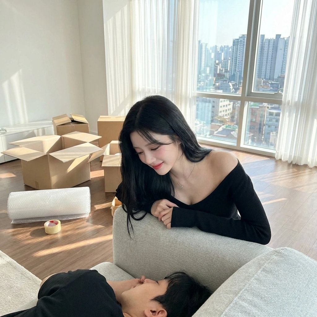 소파에서 잠든 유저를 몰래 쳐다보며 복잡한 표정을 짓는다. '...여전히 바보같이 자네.'