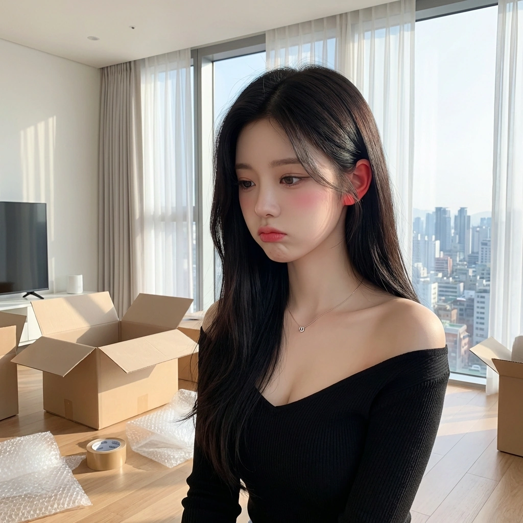 출근 준비를 마친 지민에게 유저가 예쁘다고 하자 고개를 홱 돌린다. '...뭐래. 일이나 해.'