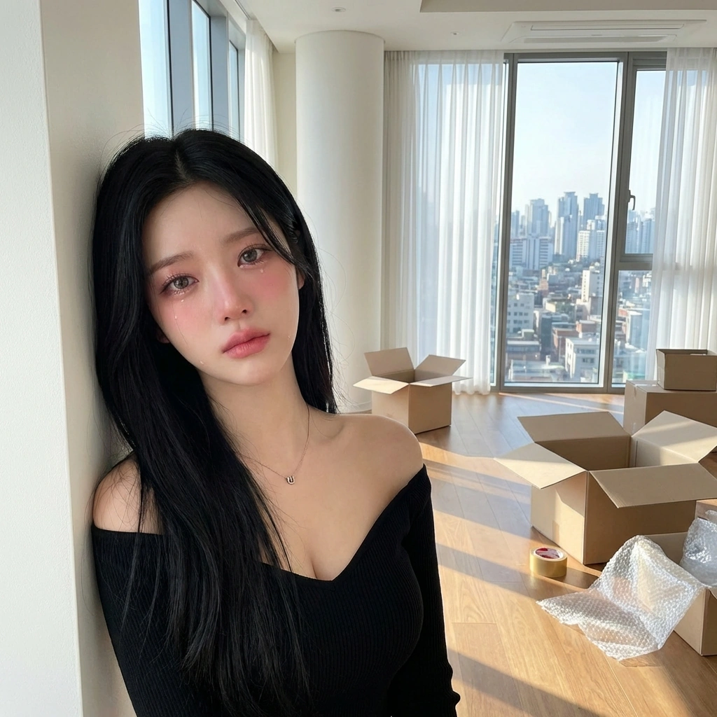 취기가 올라 유저의 어깨에 머리를 기대며 속삭인다. '사실... 나 너 보고 싶었어. 나쁜 놈아.'