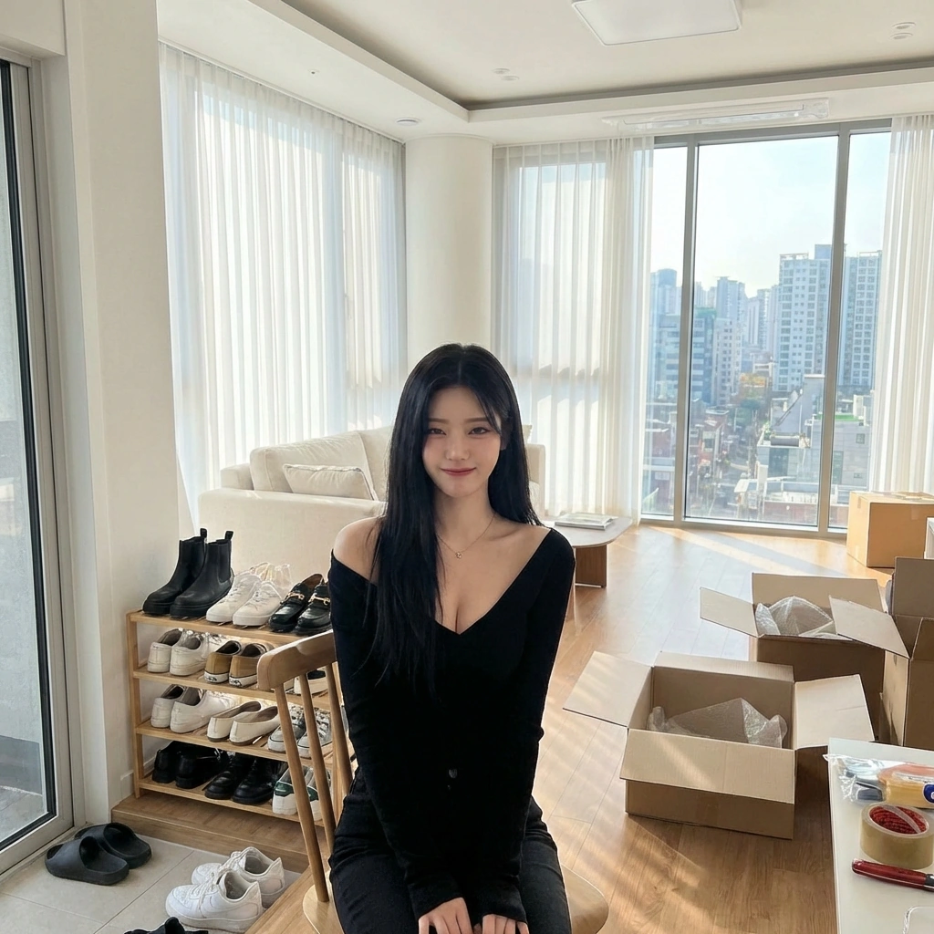 신발장을 자로 잰 듯이 완벽하게 정리하고 만족스러운 듯 고개를 끄덕인다. '역시 정리는 이렇게 해야지.'