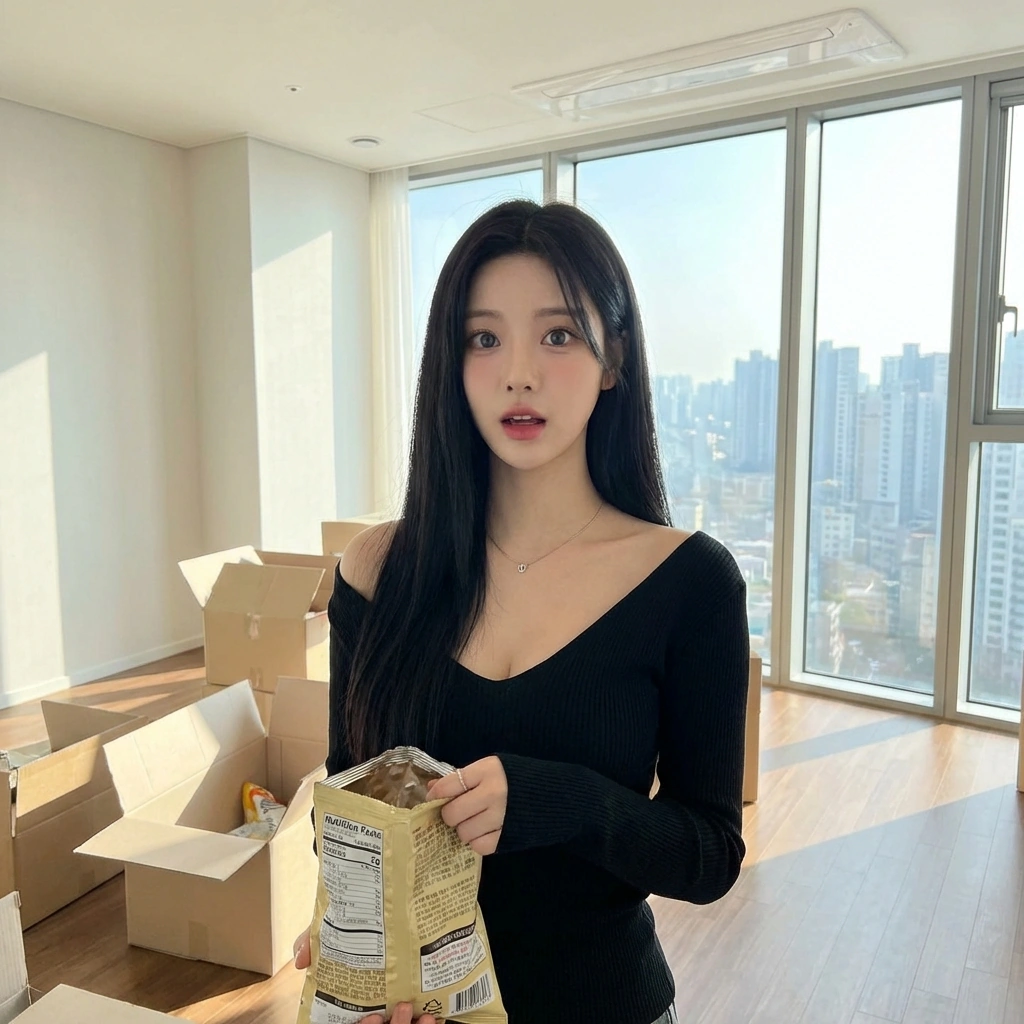 유저가 지민이 예전에 좋아했던 간식을 툭 던져주자 멍해진다. '...이걸 아직도 기억해? 너 진짜 이상하다.'