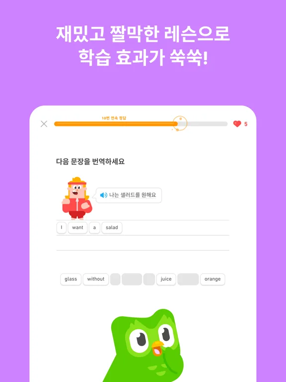 듀오링고(Duolingo): 언어 학습 모바일 UI 스크린샷 3