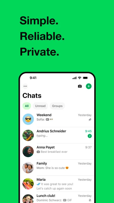WhatsApp Messenger 모바일 UI 스크린샷 1